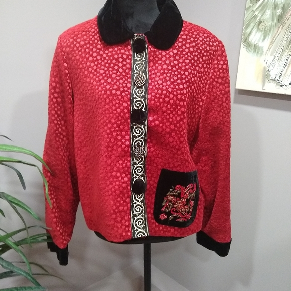 Taylor G  Red Velour Asian Flare Blazer - Picture 4 of 16